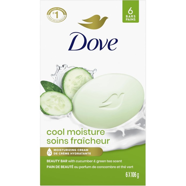 Dove Skin Care Beauty Bar For Softer Skin Cucumber and Green Tea More Moisturizing Than Bar Soap 106 g 6 count