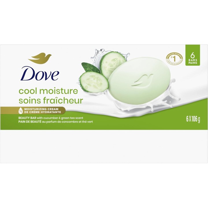 Dove Skin Care Beauty Bar For Softer Skin Cucumber and Green Tea More Moisturizing Than Bar Soap 106 g 6 count