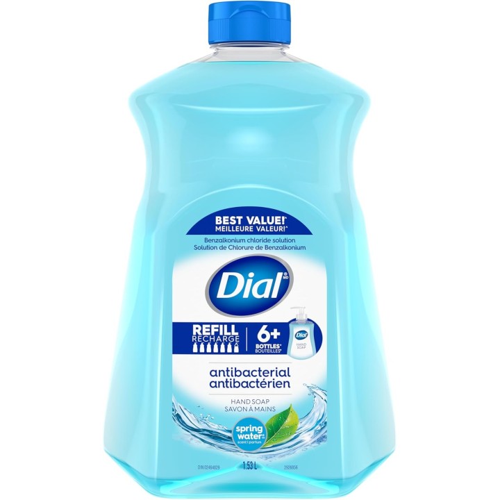 Dial Antibacterial Liquid Hand Soap Refill, Spring Water Scent, 1.53 Litres