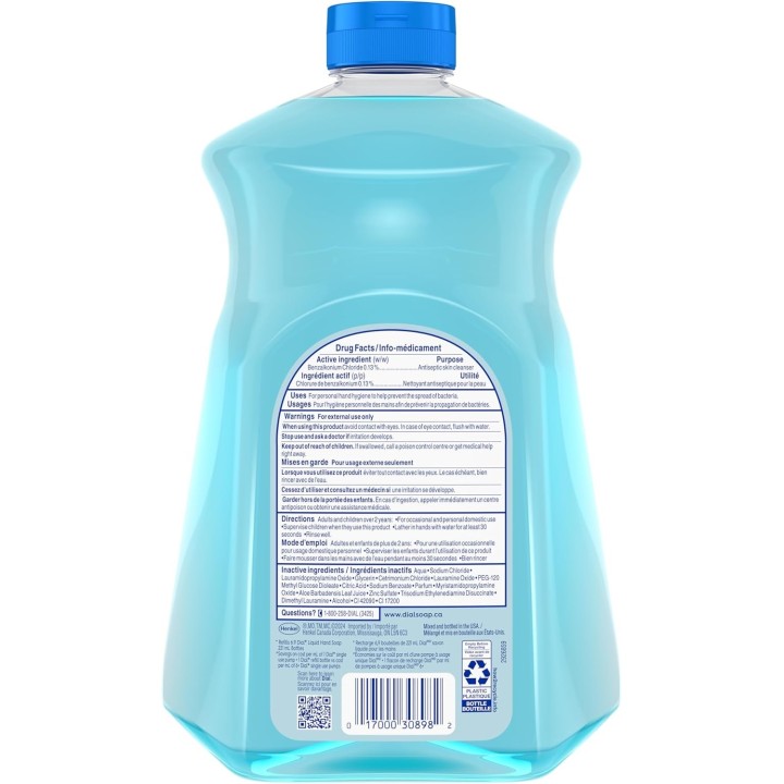 Dial Antibacterial Liquid Hand Soap Refill, Spring Water Scent, 1.53 Litres