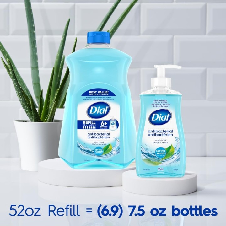 Dial Antibacterial Liquid Hand Soap Refill, Spring Water Scent, 1.53 Litres