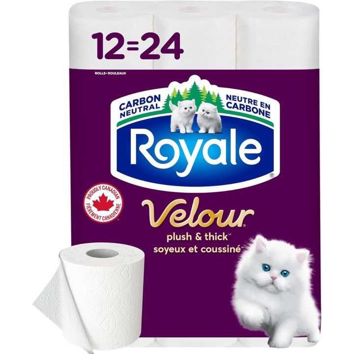 Royale Velour Toilet Paper, 12 Equal 24 Rolls, 142 Bathroom Tissues per roll