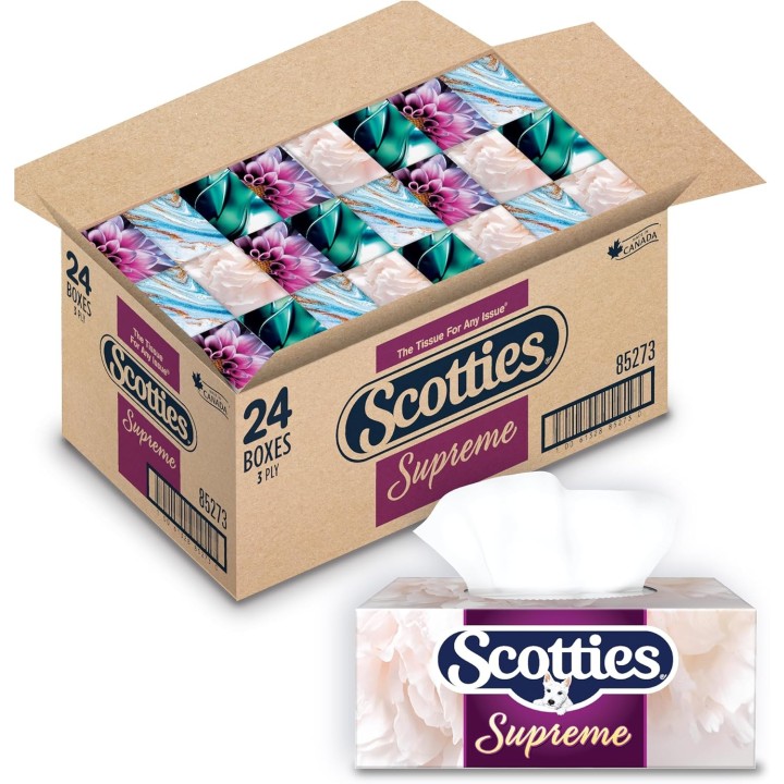 Scotties Supreme 3 Ply Soft & Strong Facial Tissue, 24 Boxes, 81 Tissues per Box