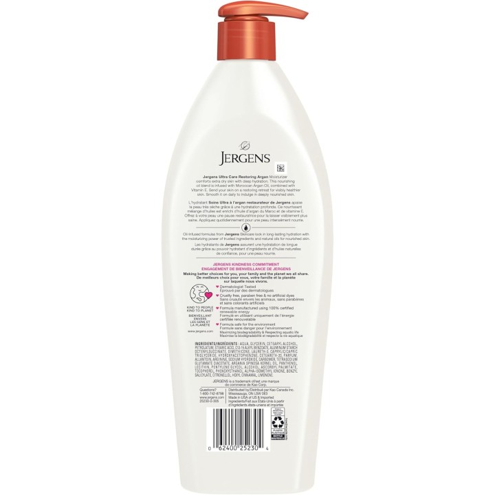 Jergens Ultra Care Restoring Argan Oil-Infused Moisturizer & Body Lotion for Extra-Dry Skin (620 mL)
