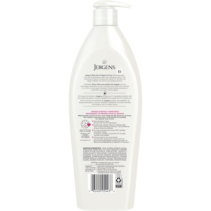 Jergens® Ultra Care Fragrance Free Oil-Infused Moisturizer & Body Lotion for Extra-Dry Skin (620 Ml)