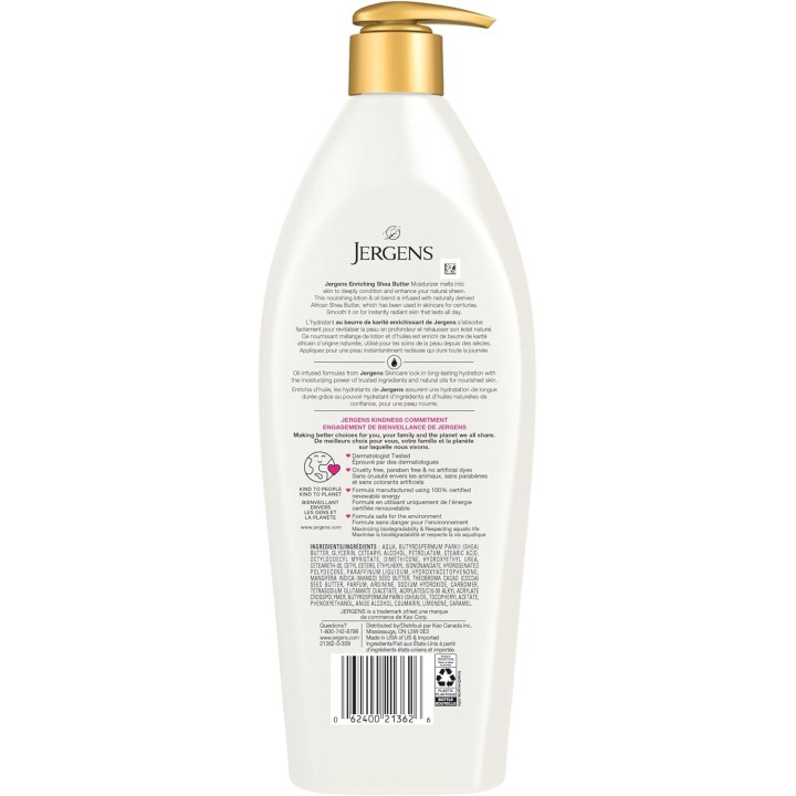 Jergens Enriching Shea Butter Moisturizer & Body Lotion for Dry Skin (620 mL)