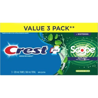 Crest Complete Whitening Toothpaste Plus Scope Outlast, Long Lasting Mint Flavor, 360 mL (Pack of 3)