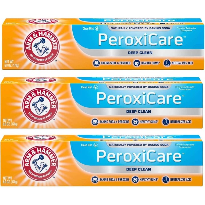 Arm & Hammer PeroxiCare Healthy Gums Toothpaste, Baking Soda & Peroxide, Fresh Mint, 6 Ounce (Pack of 3)