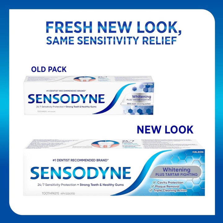 Sensodyne Whitening & Tartar toothpaste, Strengthens Protects and Whitens Sensitive Teeth, 135 mL