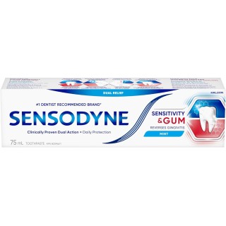 Sensodyne Sensitivity and Gum Mint Toothpaste, Strengthens and Protects Sensitive Teeth and Gums, 75 mL