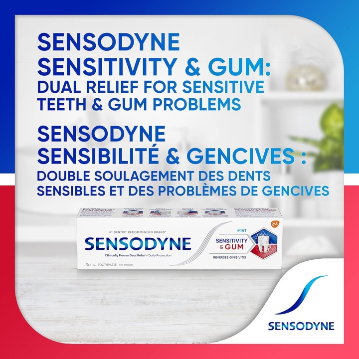 Sensodyne Sensitivity and Gum Mint Toothpaste, Strengthens and Protects Sensitive Teeth and Gums, 75 mL