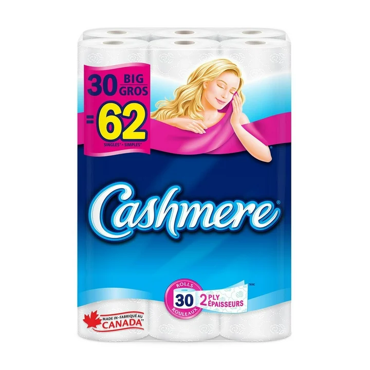 Cashmere Toilet Paper, Hypoallergenic and Septic Safe, 30 Big Rolls = 62 Single Rolls