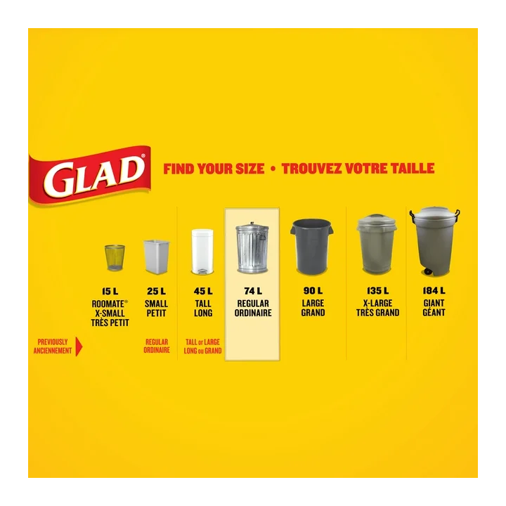 Glad Black Garbage Bags - Regular 74 Litres, 100 Trash Bags