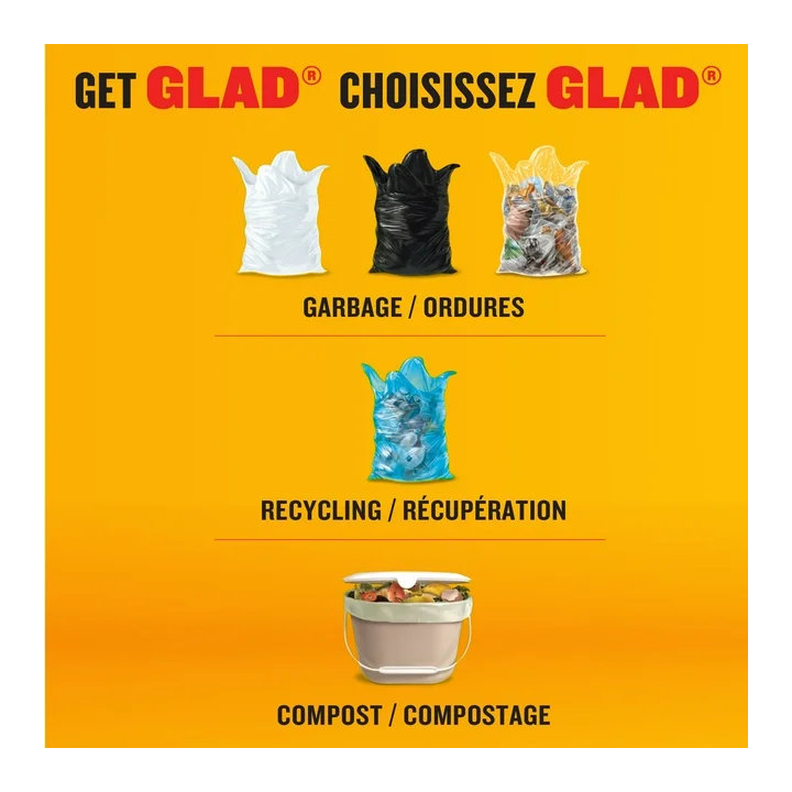 Glad White Garbage Bags - Small 25 Litres - ForceFlex Drawstring, Febreze Fresh Clean Scent, 36 Trash Bags
